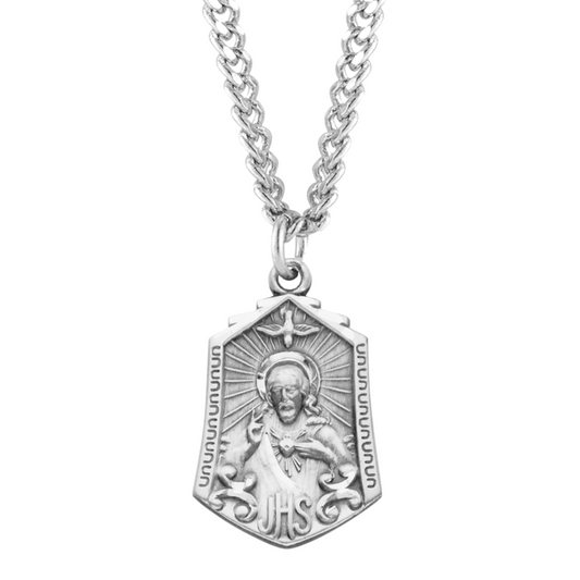 Sterling Silver Scapular Sacred Heart of Jesus Medal, Catholic Gift, Made in USA