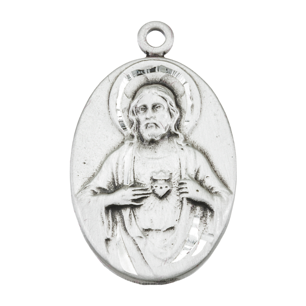 Scapular Sacred Heart of Jesus Medal Sterling Silver Pendant — 18" Chain, Gift Box