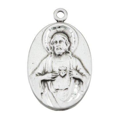 Scapular Sacred Heart of Jesus Medal Sterling Silver Pendant — 18" Chain, Gift Box