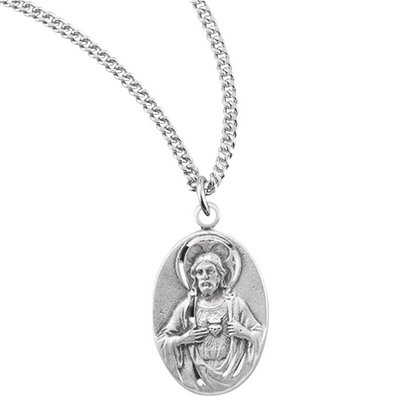 Sterling Silver Scapular Sacred Heart of Jesus Medal, Catholic Gift, Made in USA