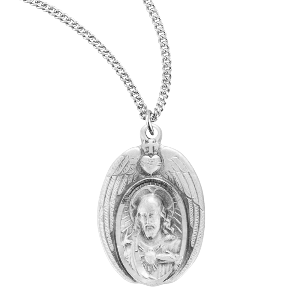 Sterling Silver Scapular Sacred Heart of Jesus Medal, Catholic Gift, Made in USA
