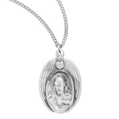 Sterling Silver Scapular Sacred Heart of Jesus Medal, Catholic Gift, Made in USA