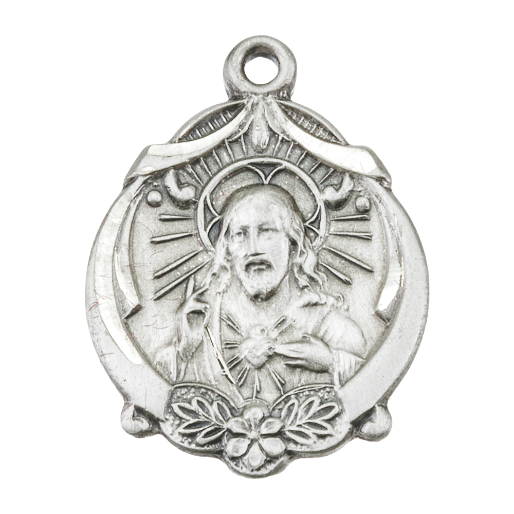 Sacred Heart of Jesus Scapular Sterling Silver Medal — 18" Chain, Gift Box