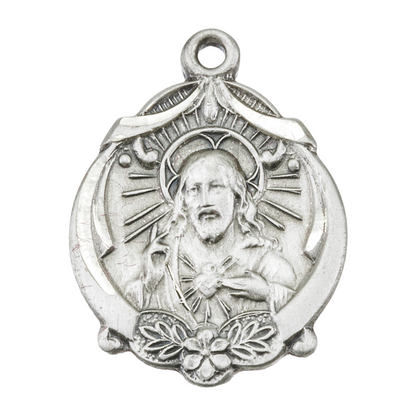 Sacred Heart of Jesus Scapular Sterling Silver Medal — 18" Chain, Gift Box