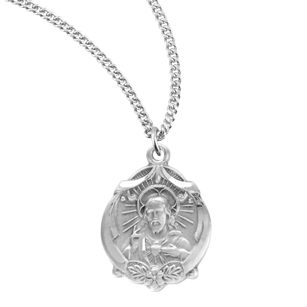Sterling Silver Scapular Sacred Heart of Jesus Medal, Catholic Gift, Made in USA