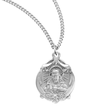 Sterling Silver Scapular Sacred Heart of Jesus Medal, Catholic Gift, Made in USA