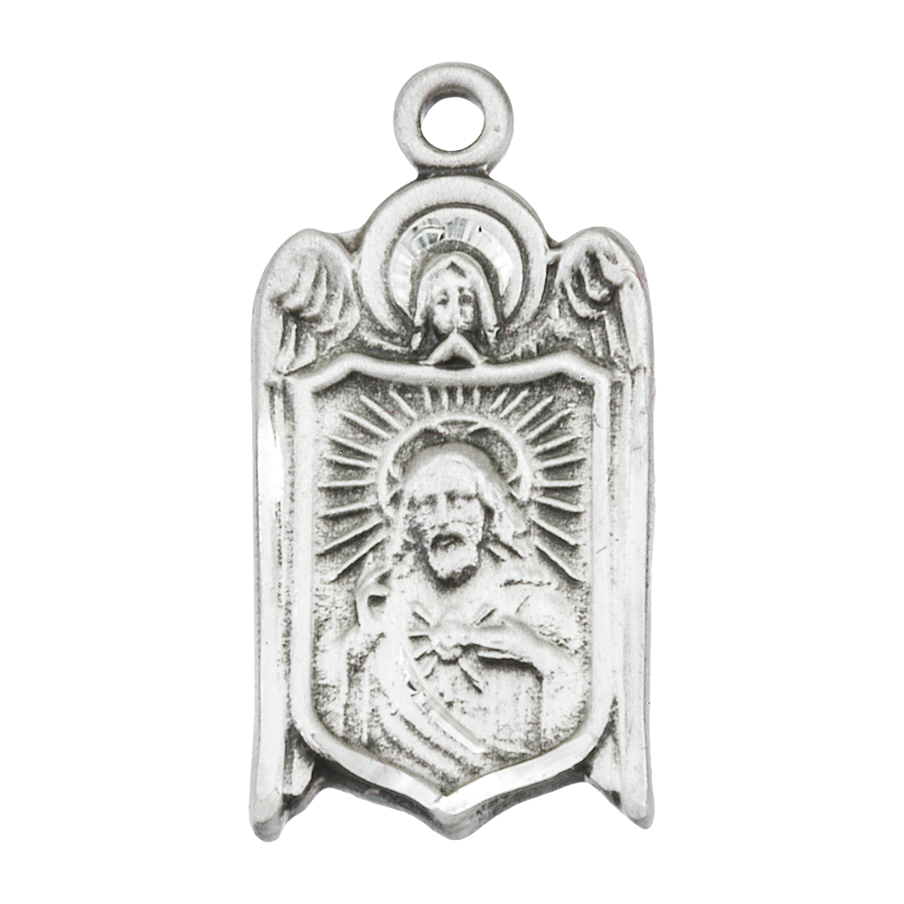 Sacred Heart of Jesus Scapular Sterling Silver Medal — 18" Chain, Gift Boxed