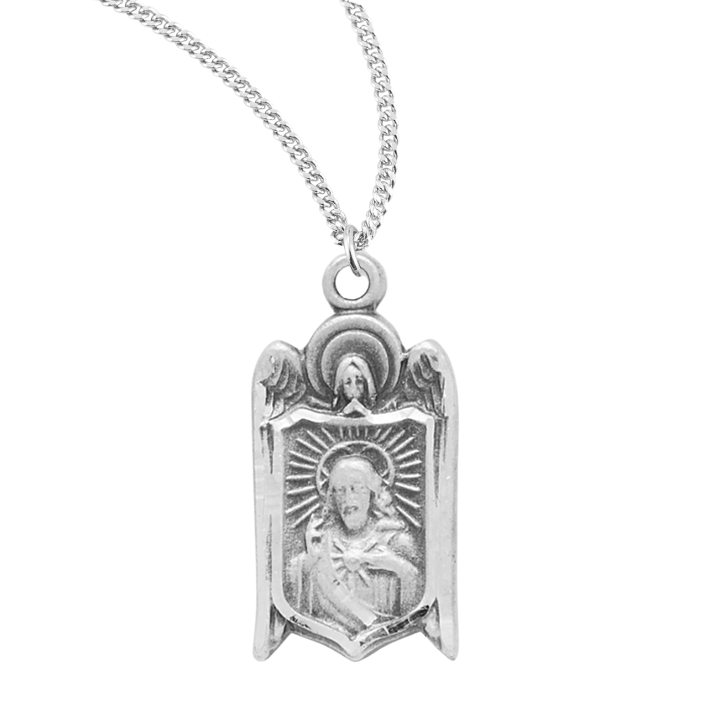 Sterling Scapular Heart of Jesus Medal, Catholic Gift, Made in USA