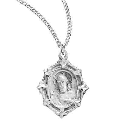 Sterling Silver Scapular Sacred Heart of Jesus Medal, Catholic Gift, Made in USA