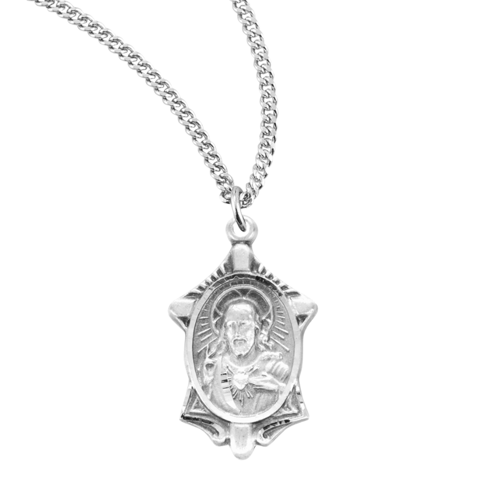 Sacred Heart of Jesus Sterling Silver Scapular Medal, Catholic Gift, Made in USA