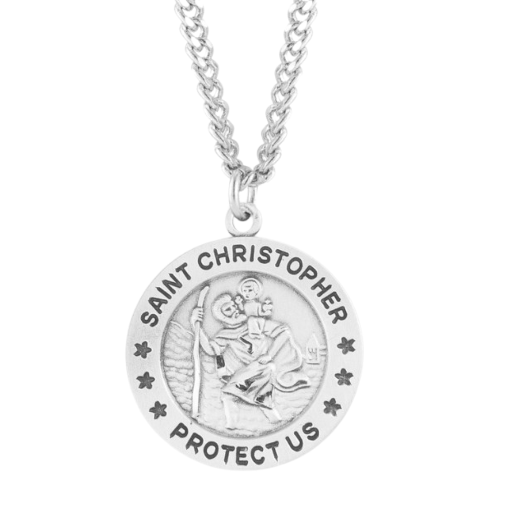Saint Christopher Round Sterling Silver Medal, Catholic Gift, Made in USA