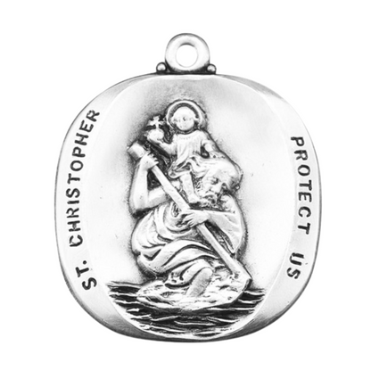 Saint Christopher Sterling Silver Medal Pendant — 27" Chain, Gift Box Included