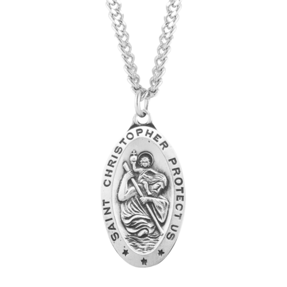 Saint Christopher Oval Saint Christopher Sterling Silver Medal, Catholic Gift, Made in USA
