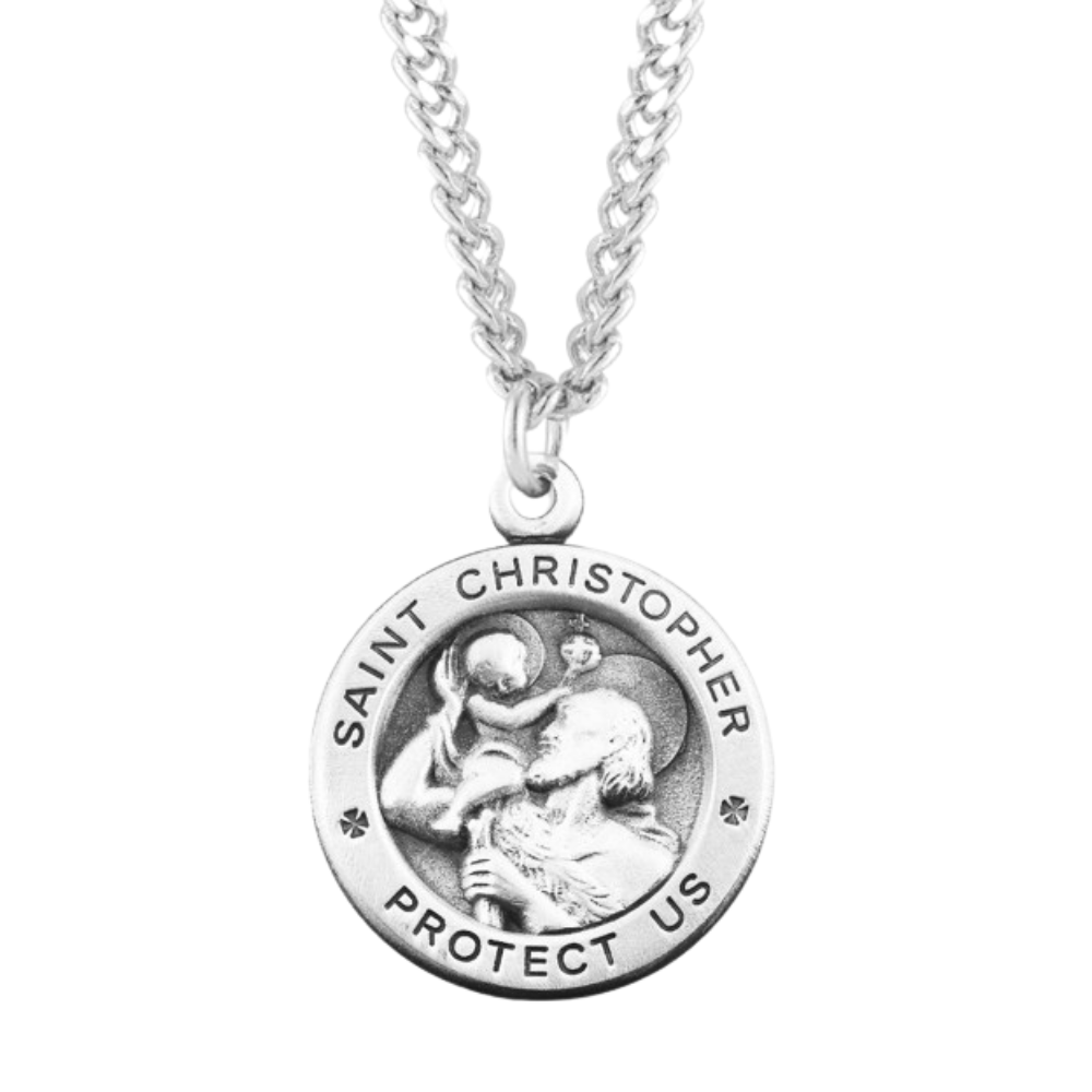 Saint Christopher Round Sterling Silver Medal, Catholic Gift, Made in USA