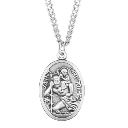 Saint Christopher Oval Sterling Silver Medal, Catholic Gift, Made in USA