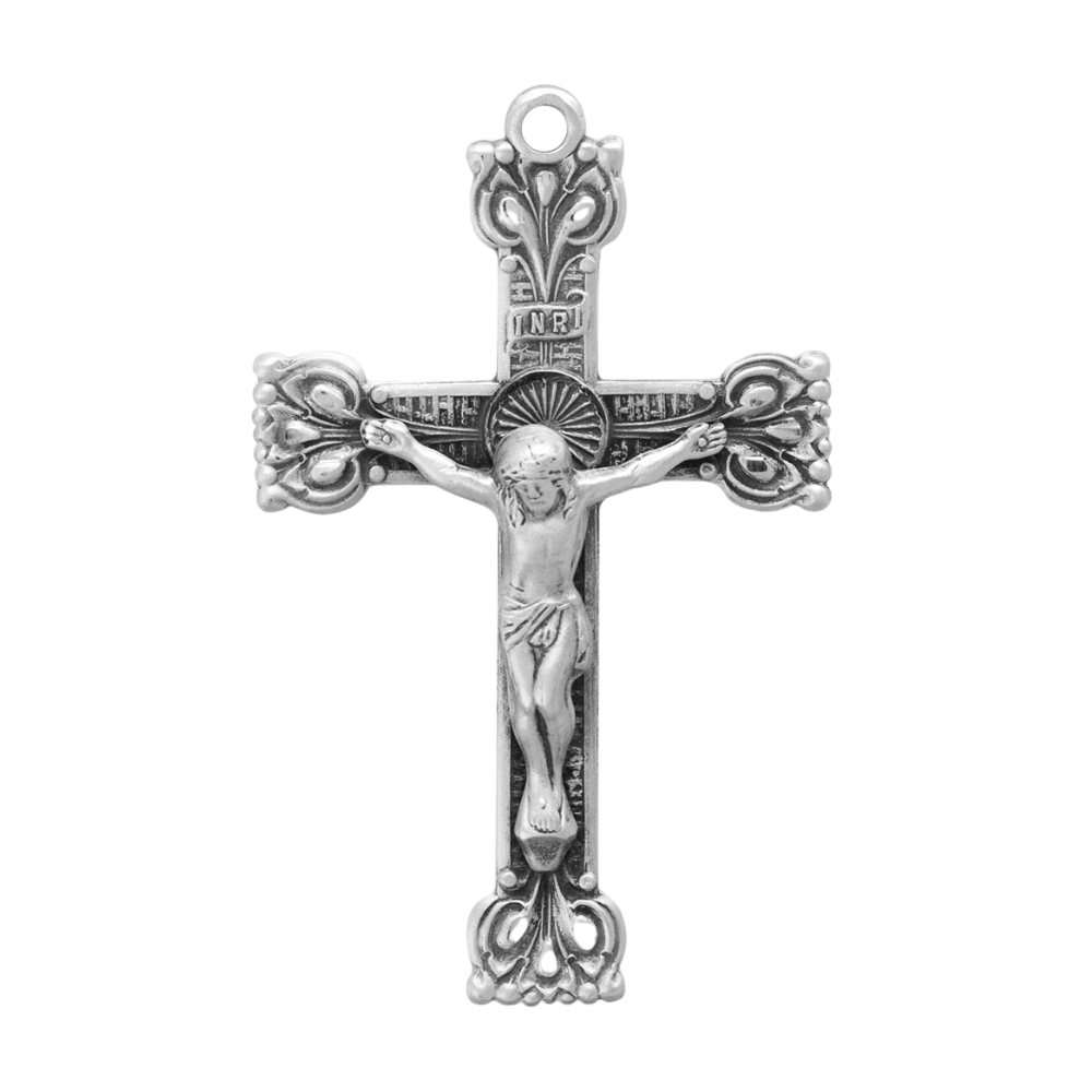 Crucifix Sterling Silver Pendant Necklace — 24" Chain, Made in USA, Gift Box