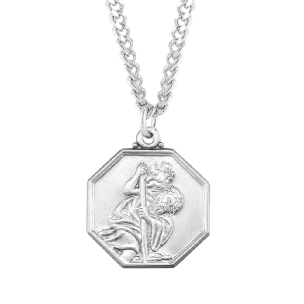 Saint Christopher Octagon Sterling Silver Medal, Catholic Gift, Made in USA