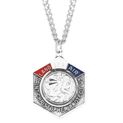 Saint Christopher Land, Sea, and Air Enameled Sterling Silver Medal, Catholic Gift, Made in USA