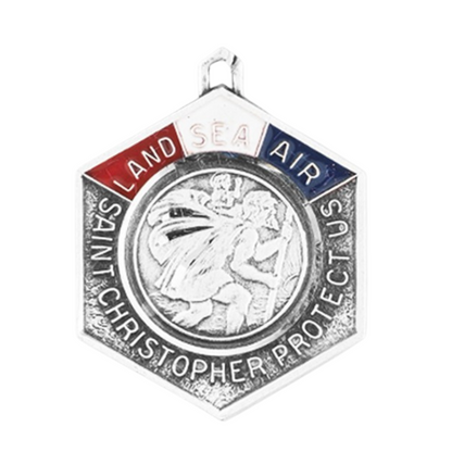 Saint Christopher Enameled Sterling Silver Medal Necklace — 24" Chain, Gift Box