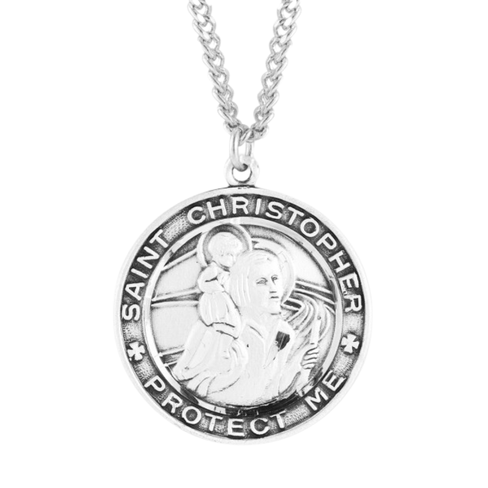 Saint Christopher Round Sterling Silver Medal, Catholic Gift, Made in USA
