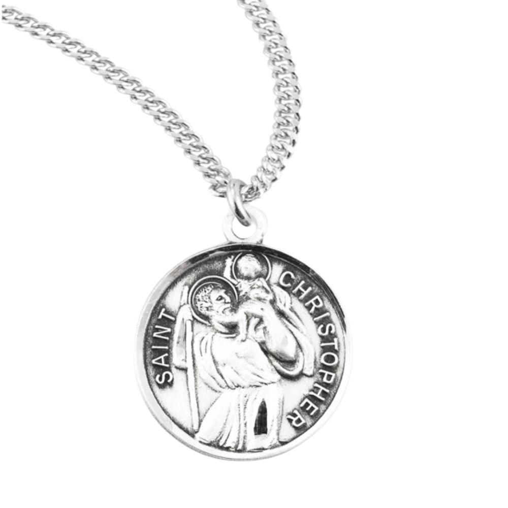 Saint Christopher Round Sterling Silver Medal, Catholic Gift, Made in USA