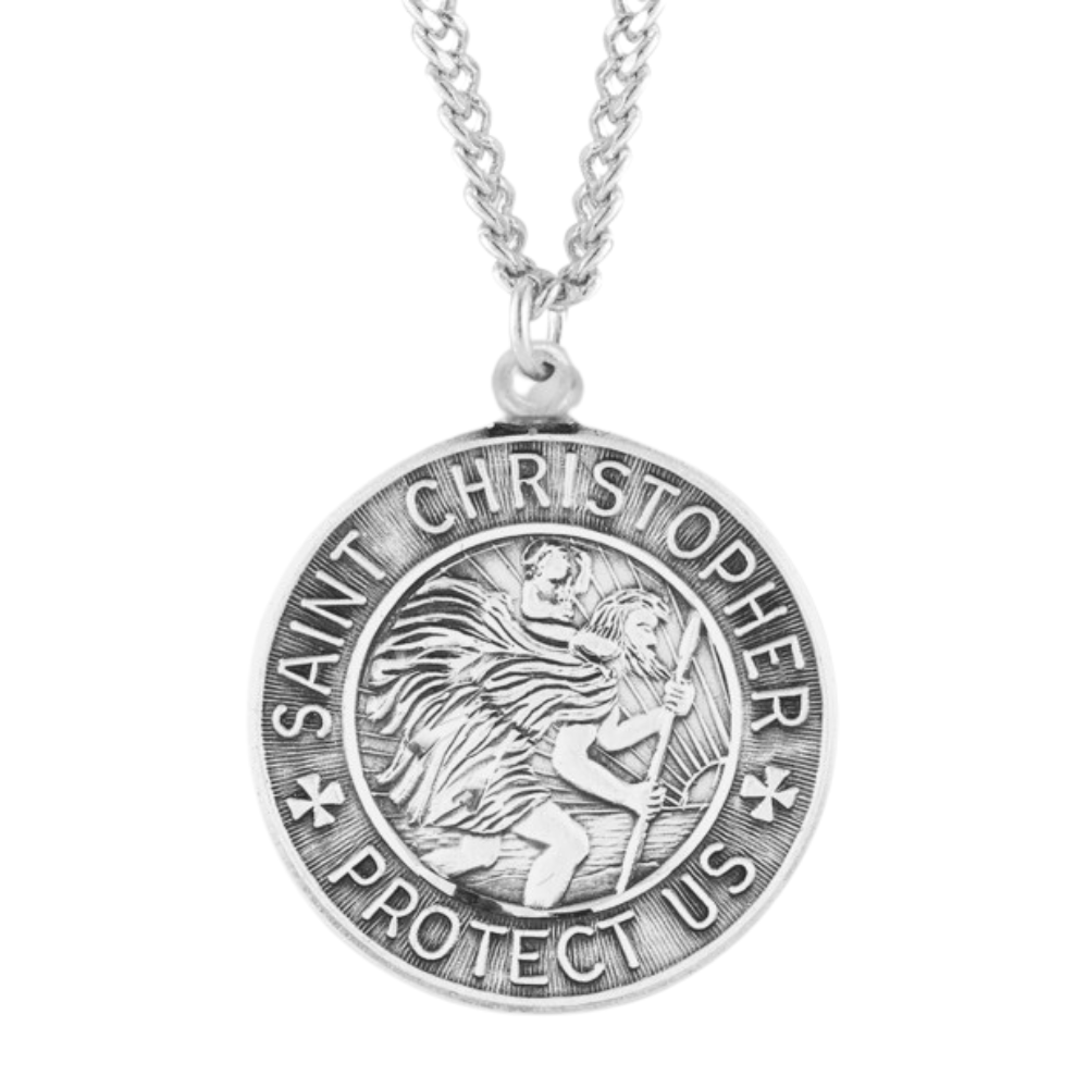 Saint Christopher Round Sterling Silver Medal, Catholic Gift, Made in USA
