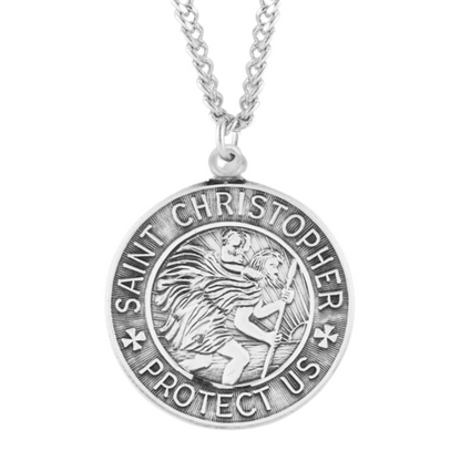 Saint Christopher Round Sterling Silver Medal, Catholic Gift, Made in USA