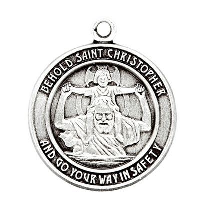 Saint Christopher Sterling Silver Round Medal Necklace — 20" Chain, Gift Box