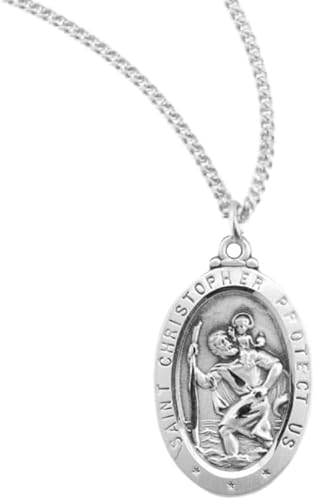 Saint Christopher Oval Sterling Silver Medal, Catholic Gift, Made in USA