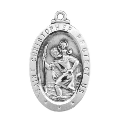 Saint Christopher Sterling Silver Medal — 20" Chain, Made in USA, Gift Box