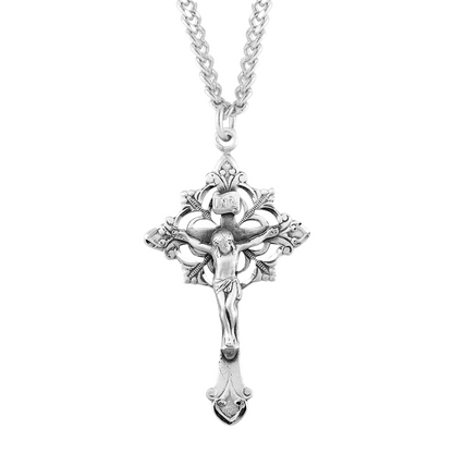 Sterling Silver Floral Filigree Crucifix, Catholic Gift, Made in USA