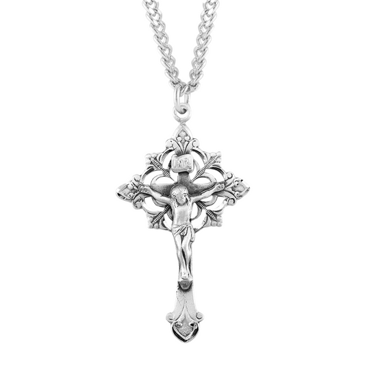 Sterling Silver Floral Filigree Crucifix, Catholic Gift, Made in USA