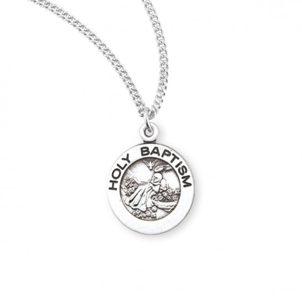 Holy Baptism Round Sterling Silver Medal, Catholic Gift, Made in USA