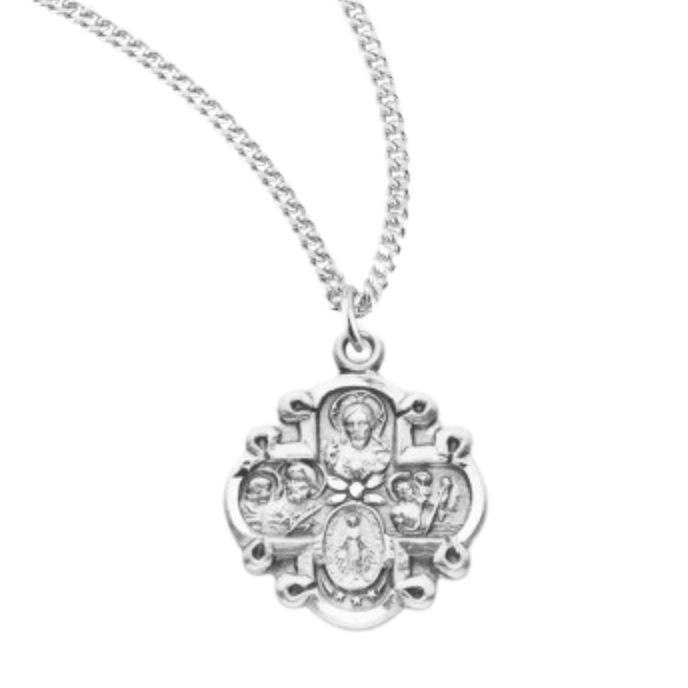 Sterling Silver Small 4-Way Medal, Catholic Gift, Made in USA