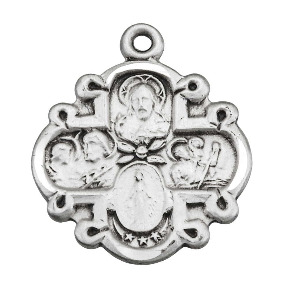 Four-Way Medal Sterling Silver Necklace — 18" Chain, Made in USA, Gift Box