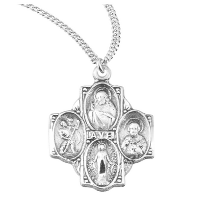 Sterling Silver 'Ave' 4-Way , Catholic Gift, Made in USA