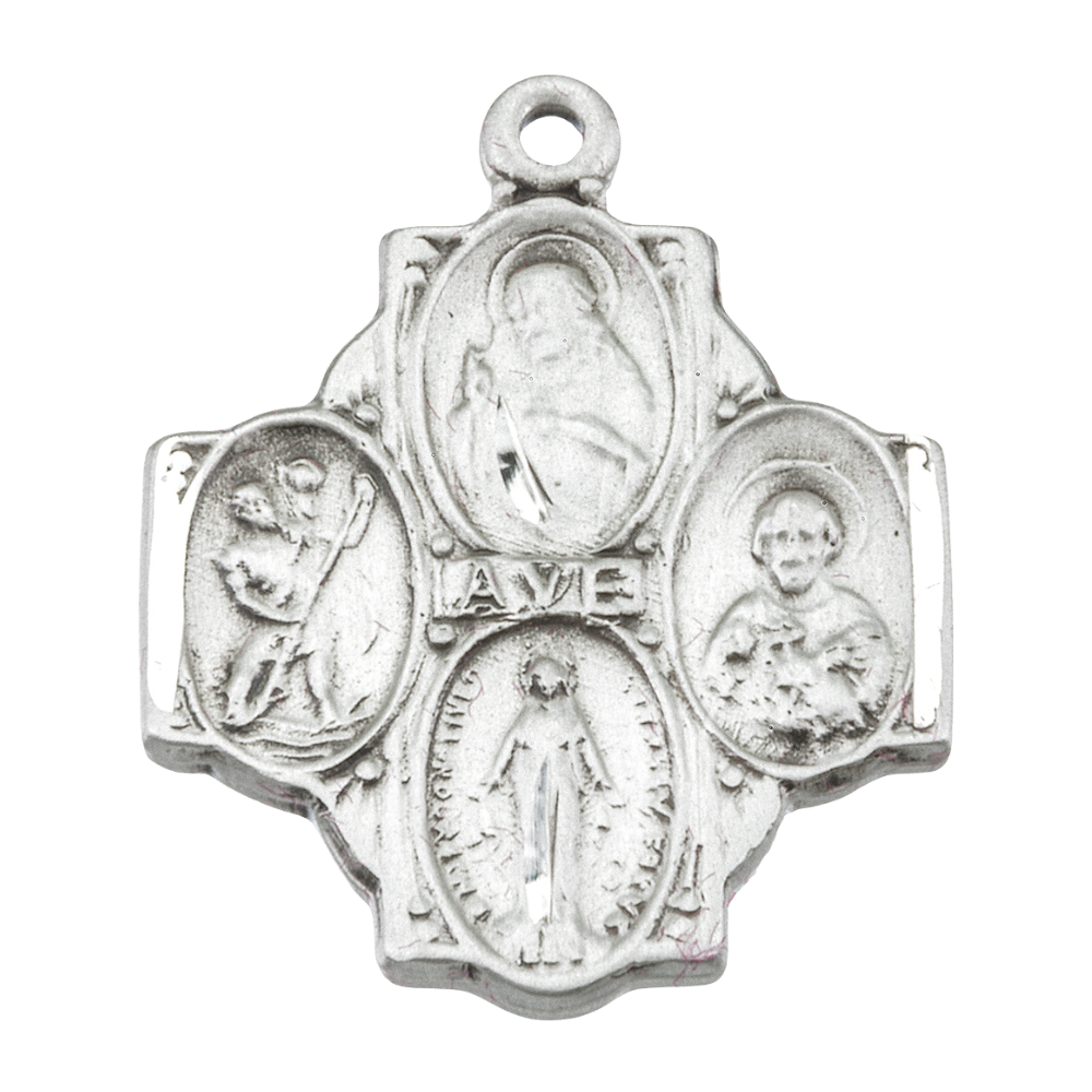 4-Way Medal Sterling Silver Pendant Necklace — 20" Chain, Gift Box Included