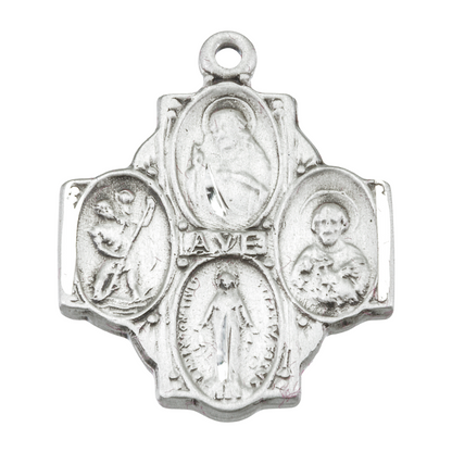 4-Way Medal Sterling Silver Pendant Necklace — 20" Chain, Gift Box Included