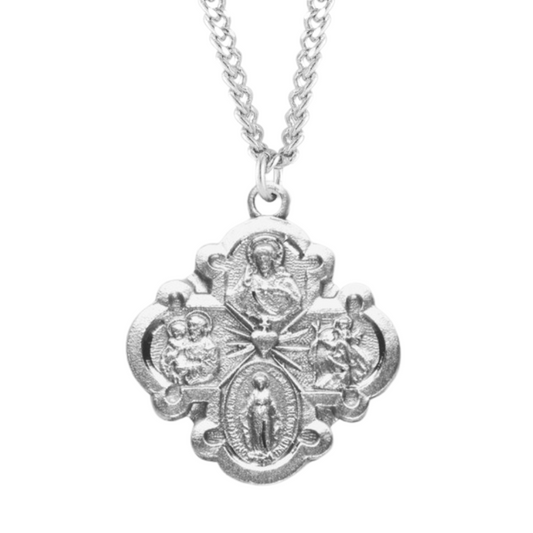 Sterling Silver Lrg Fancy 4-Way , Catholic Gift, Made in USA