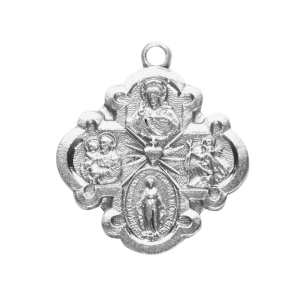 4-Way Medal Sterling Silver Pendant Necklace — 24" Chain, Gift Box Included