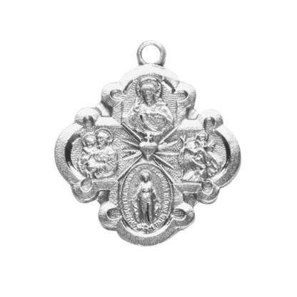 4-Way Medal Sterling Silver Pendant Necklace — 24" Chain, Gift Box Included