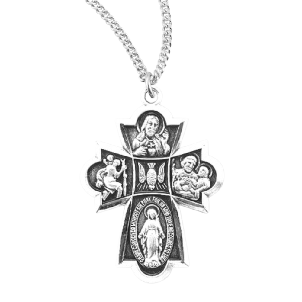 Sterling Silver 4-Way Medal, Catholic Gift, Made in USA