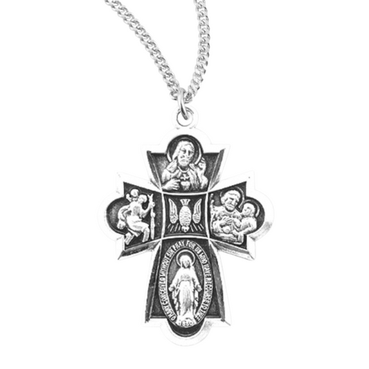 Sterling Silver 4-Way Medal, Catholic Gift, Made in USA