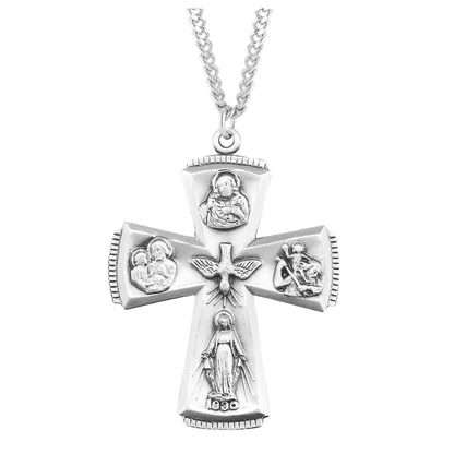 Sterling Silver 4-Way Medal, Catholic Gift, Made in USA