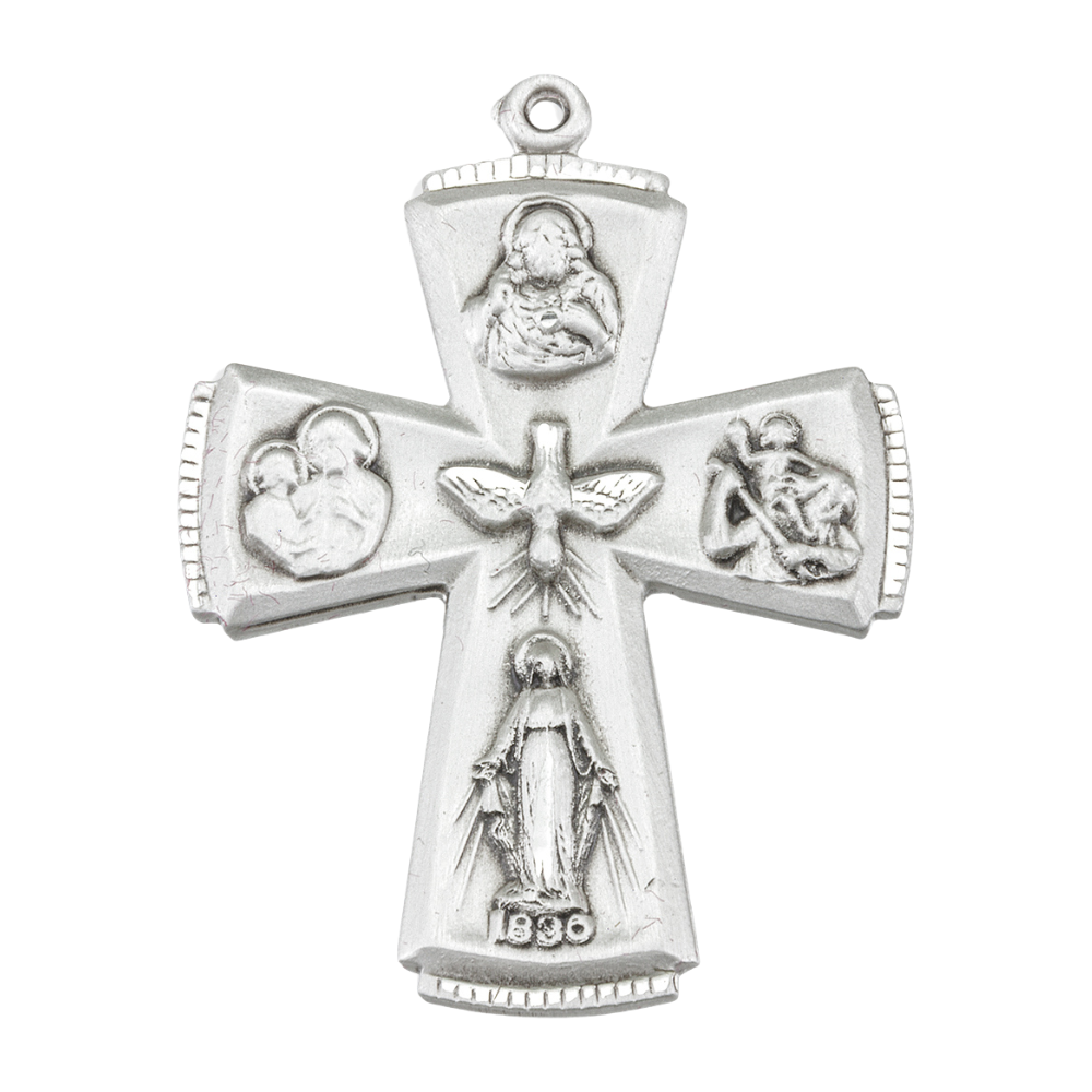 4-Way Medal Sterling Silver Pendant Necklace — 24" Chain, Gift Box Included