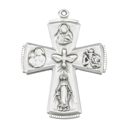 4-Way Medal Sterling Silver Pendant Necklace — 24" Chain, Gift Box Included