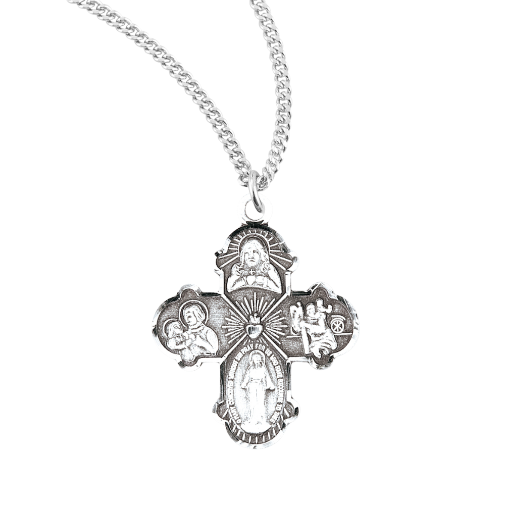 Sterling Silver 4-Way -Ch-Bxd, Catholic Gift, Made in USA