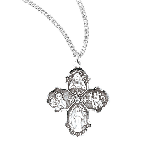 Sterling Silver 4-Way -Ch-Bxd, Catholic Gift, Made in USA