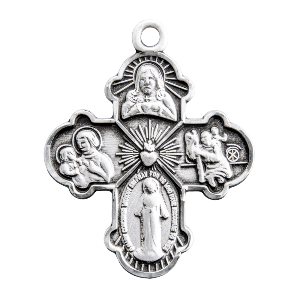4-Way Medal Sterling Silver Pendant Necklace - 18 Inch Chain, Made in USA