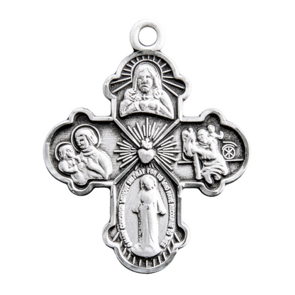 4-Way Medal Sterling Silver Pendant Necklace - 18 Inch Chain, Made in USA